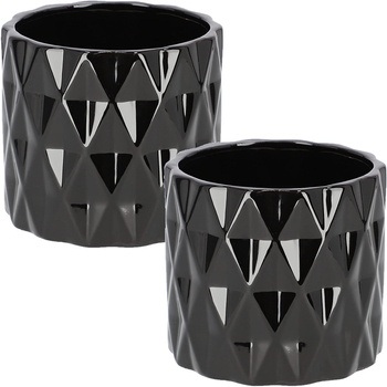 zestaw 2-doniczki osłonki ceramiczne cylinder czarne ⌀12 cm